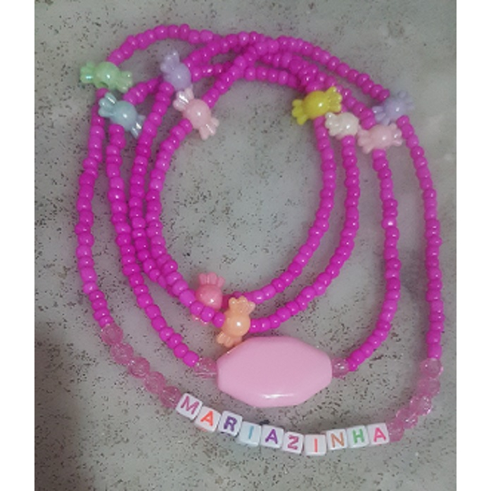 Guia ere Mariazinha - pink -nome/balinhas - firma resina
