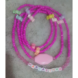 Guia ere Mariazinha - pink -nome/balinhas - firma resina