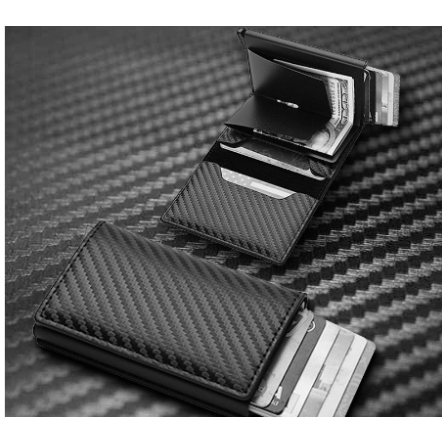 Carteira Fibra De Carbono Porta-Cartões Masculina Marca Preta Mágica Tripla De Couro Anti Furto Proteção Cartões