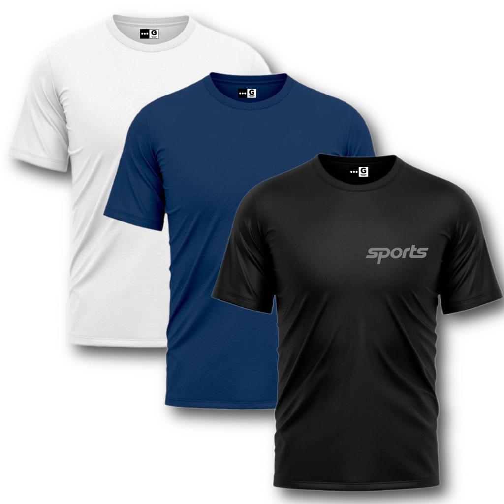 Kit 3 Camisas SPORTS Dry Fit Academia Treino Masculino Esportivo Logo Refletivo