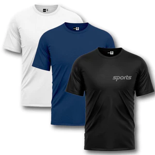 Kit 3 Camisas SPORTS Dry Fit Academia Treino Masculino Esportivo Logo Refletivo