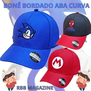 Boné infantil Aba Curva 1 a 4 anos bebê Homem Aranha, Sonic, Super Mario praia, piscina infantil