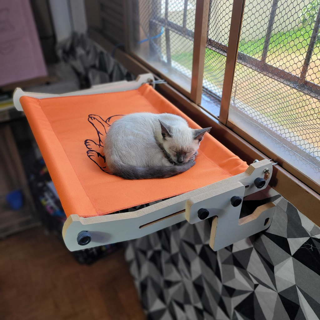 Cama Janela Para Gatos SETVSON - Rede Com 4 Ventosas - Almofada Dupla Face Lavável