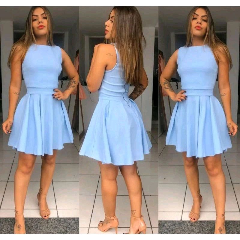 Vestido azul claro cheap curto rodado