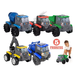 Kit 05 Caminhões Grande Carrinho Brinquedo Construção Bombeiro, guincho, escavador, betoneira