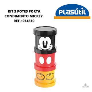 Kit 3 Potes Mickey Empilhável Lancheira Infantil Vasilha Plasutil Ref.: 014610