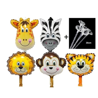 20 Balão Metalizado Safari Animais Centro De Mesa 32cm Leão Tigre Zebra Girafa Macaco + Varetinhas Transparente 30cm
