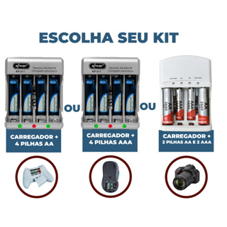 Carregador de pilha Acompanha 4 Pilhas AA Compatível Com Pilhas AAA e Bateria 9V Carregamento Super Rápido