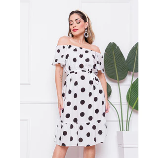 Vestido Feminino Estampa Bolinhas Manga Curta