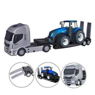 caminhão de plataforma iveco e trator agrícola New Holland (brinquedo)