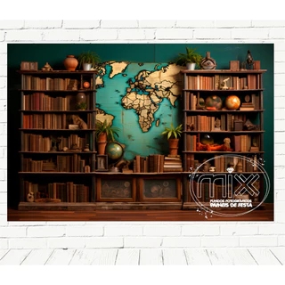 Fundo Fotográfico Sublimado No tema Biblioteca Para Festas 2,20x1,50