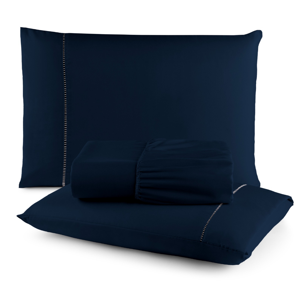 Jogo de Lençol 03 Peças 400 Fios Cama Casal Queen Micropercal Ponto Palito - MaYu