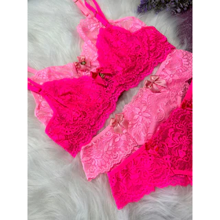 Conjunto de lingerie sutiã sem bojo com aro rendado com fio renda forrado em microfibra Moda Intima