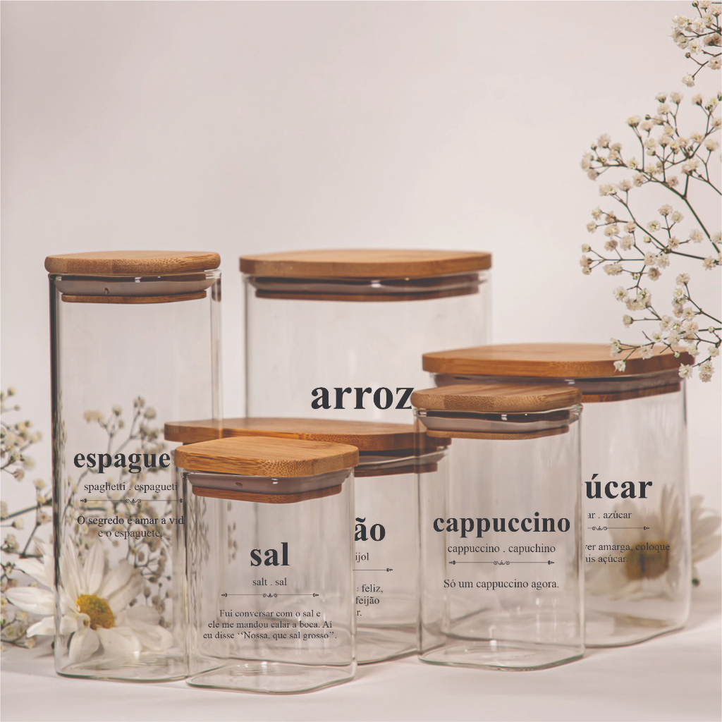 Kit Adesivos Decorativos Para Potes De Cozinha Mantimentos Em Vinil Transparente Estilo Dicionário Divertido