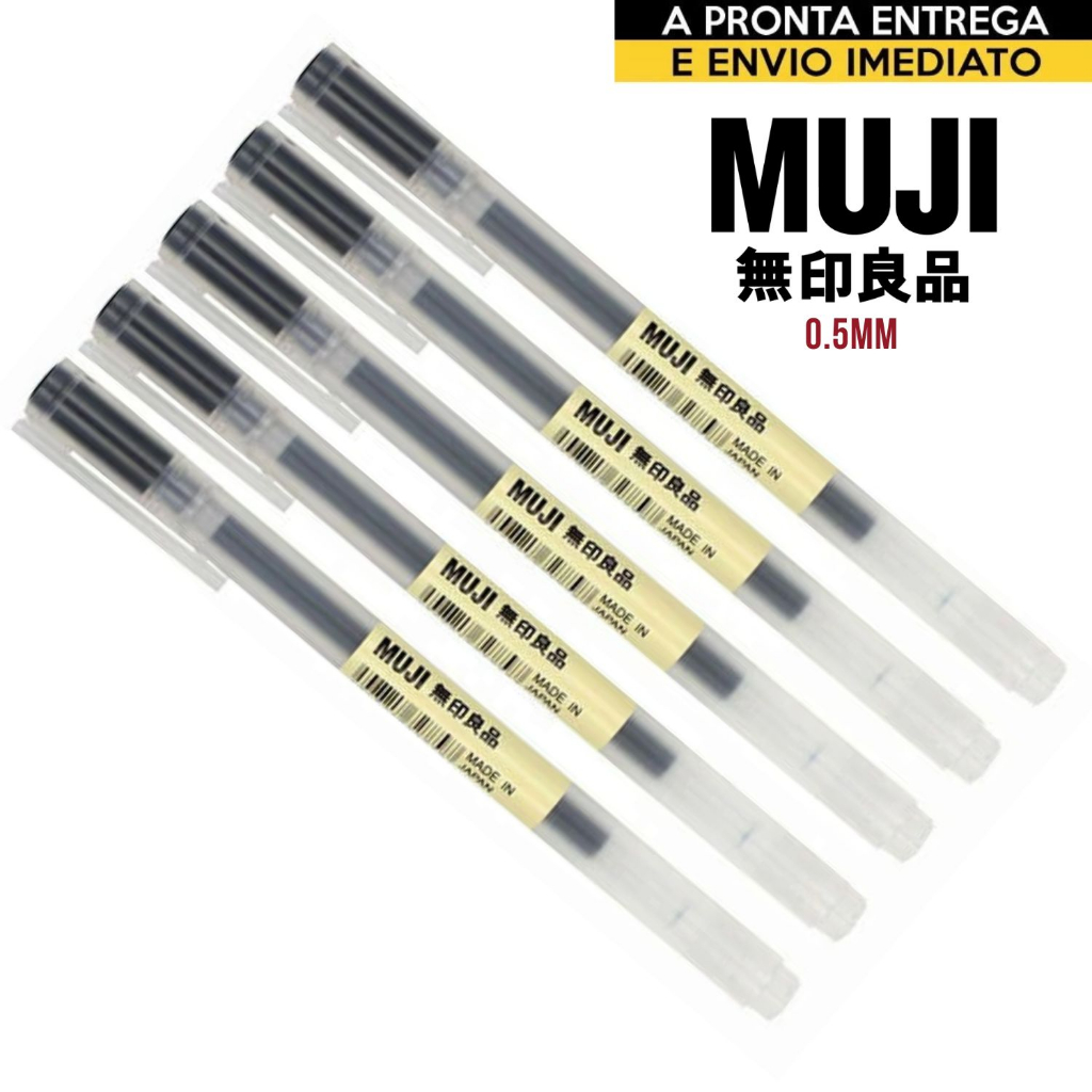 Caneta Muji 0.5mm Preta 5 Unidades Original Japão | Shopee Brasil
