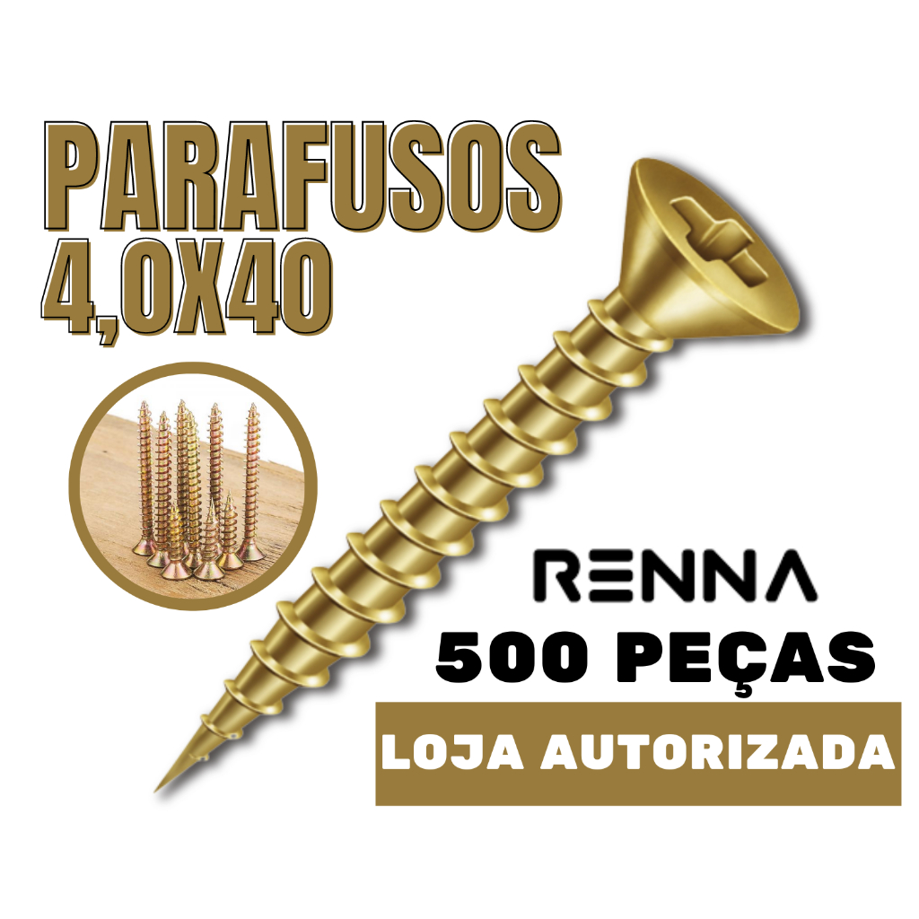Parafuso 4,0 X 40 Chipboard Chata Phillips para Madeira - RENNA CAIXA COM 500 peças - 4 0 x 40 / parafusos para madeira