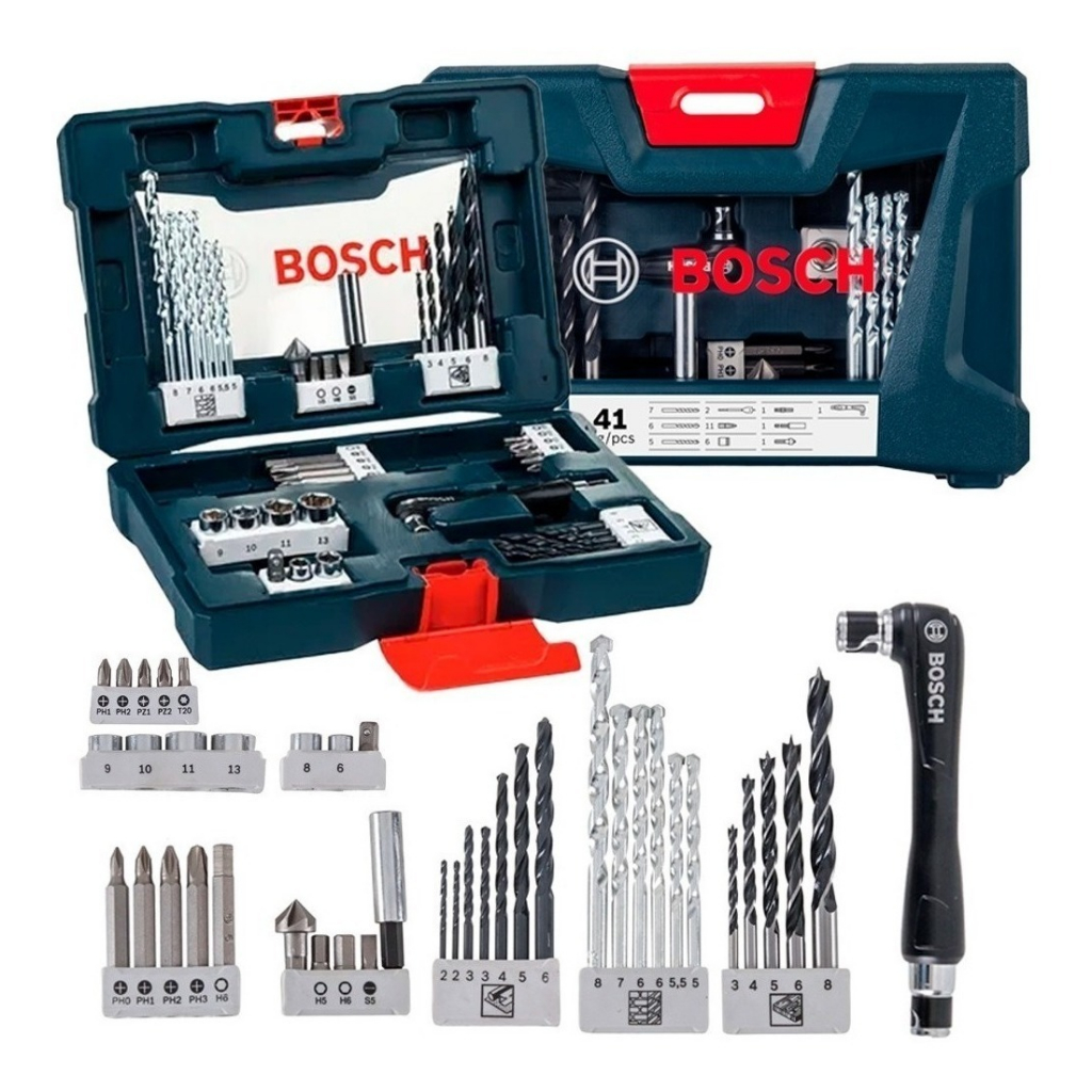 Jogo De Brocas E Bits V-line Kit 41 Peças Para Ferro Concreto Madeira Videa Aço Com Maleta Bosch Original C/ Nota Fiscal