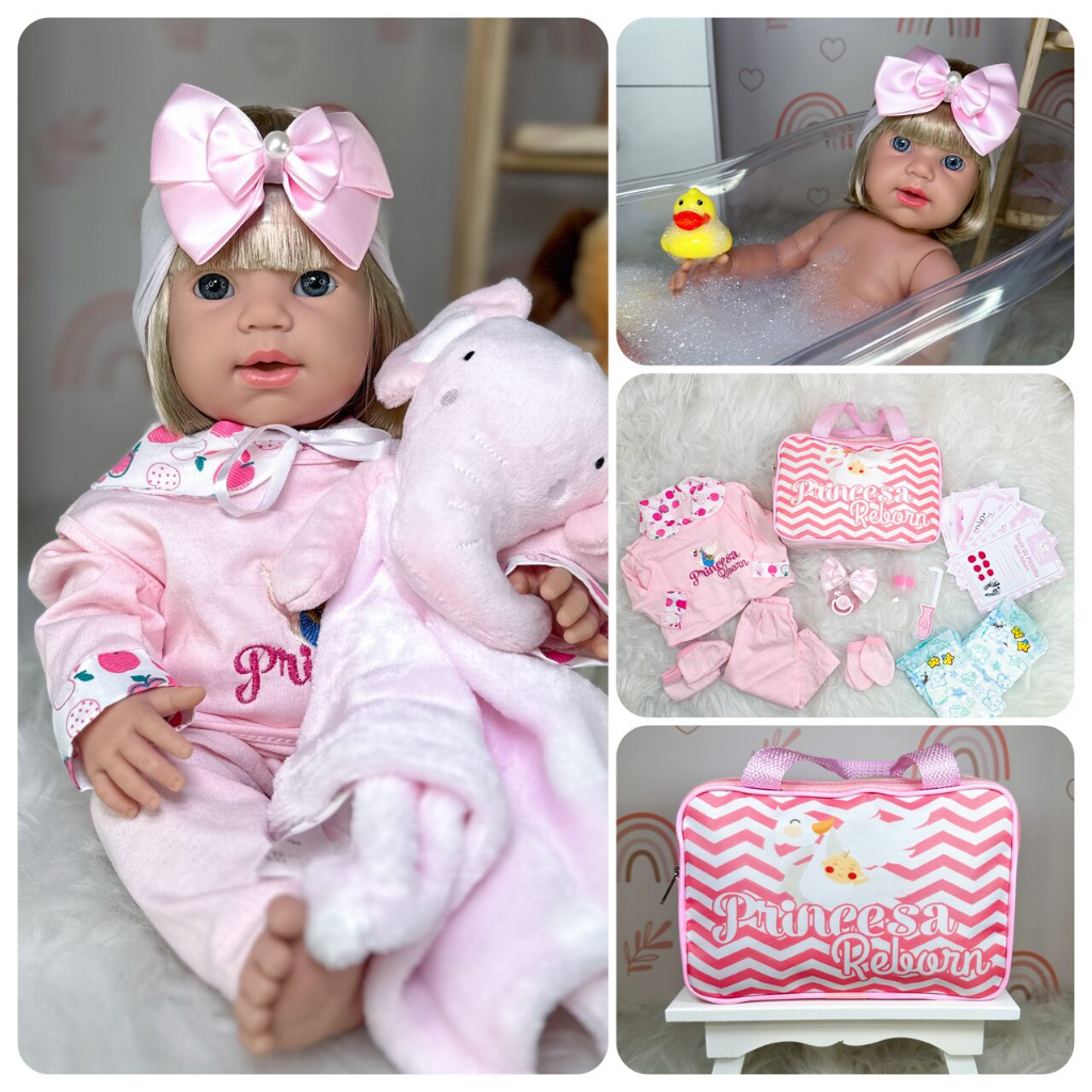 Boneca Bebê Reborn Realista 16 Itens Linda Bolsa Maternidade