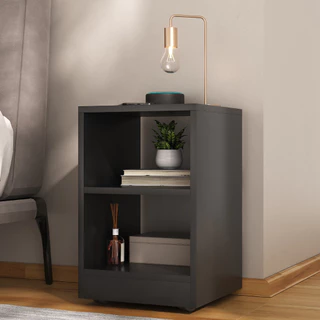 Mesa de Cabeceira Retrô Com Rodizios Decor Preto - SHARK MOVEIS