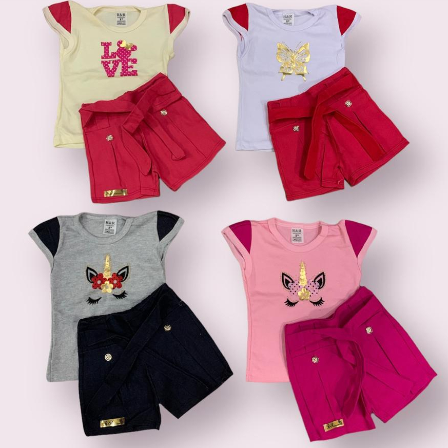 Conjunto Infantil de Verão para Menina Cropped e Shorts - GKS Rosa