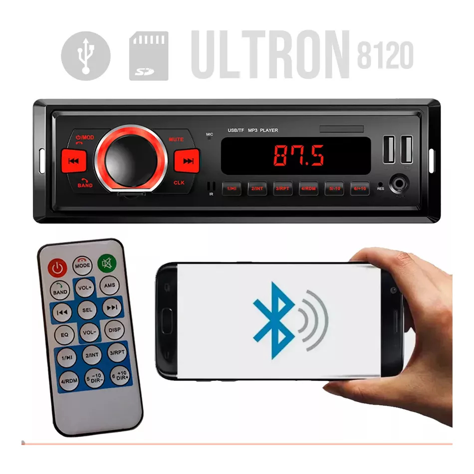 Rádio Som Automotivo Taurus Ultron 8120 Bluetooth USB Controle