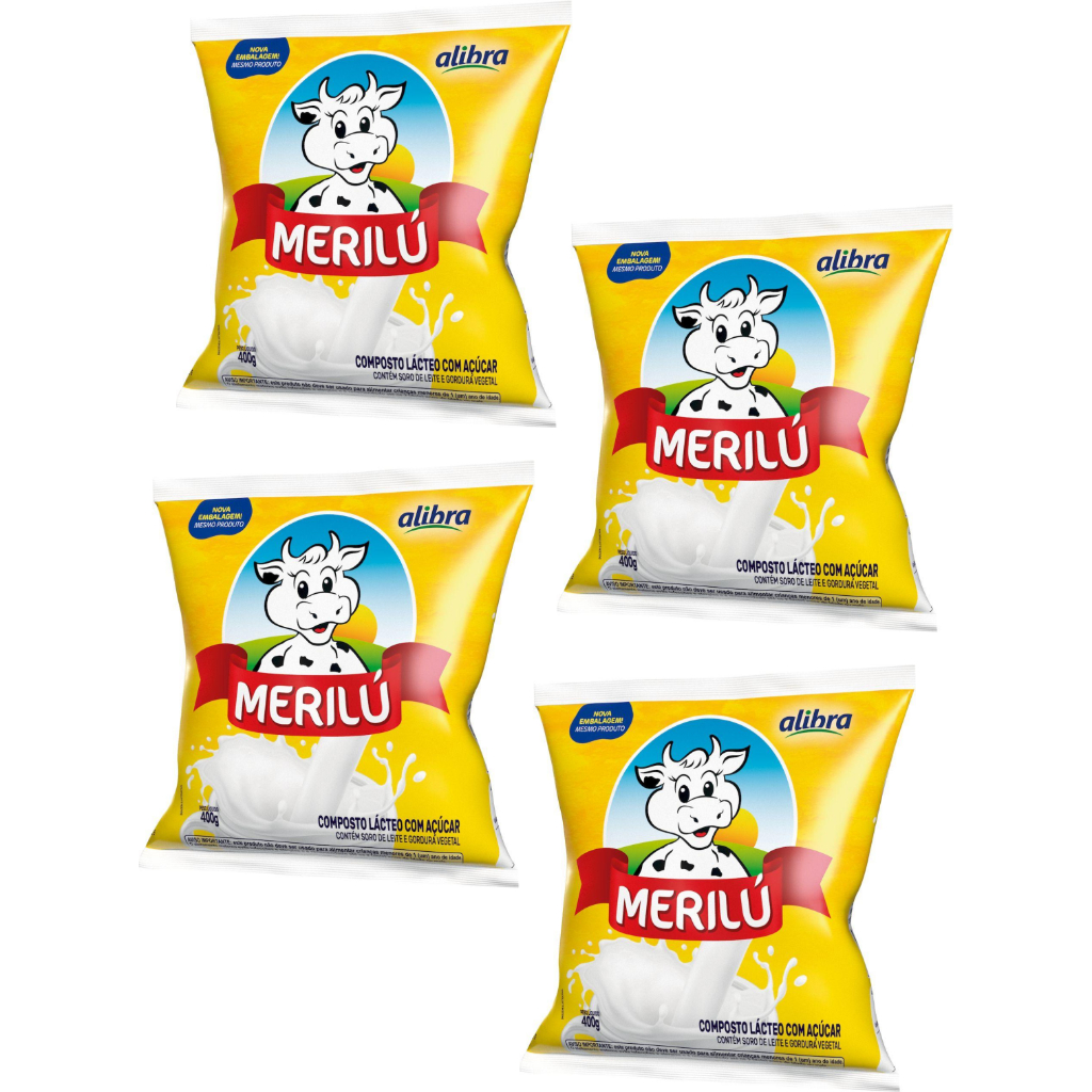 Composto Lacteo em pó com açúcar pct 400g - Merilú 4 Unidades | Shopee ...