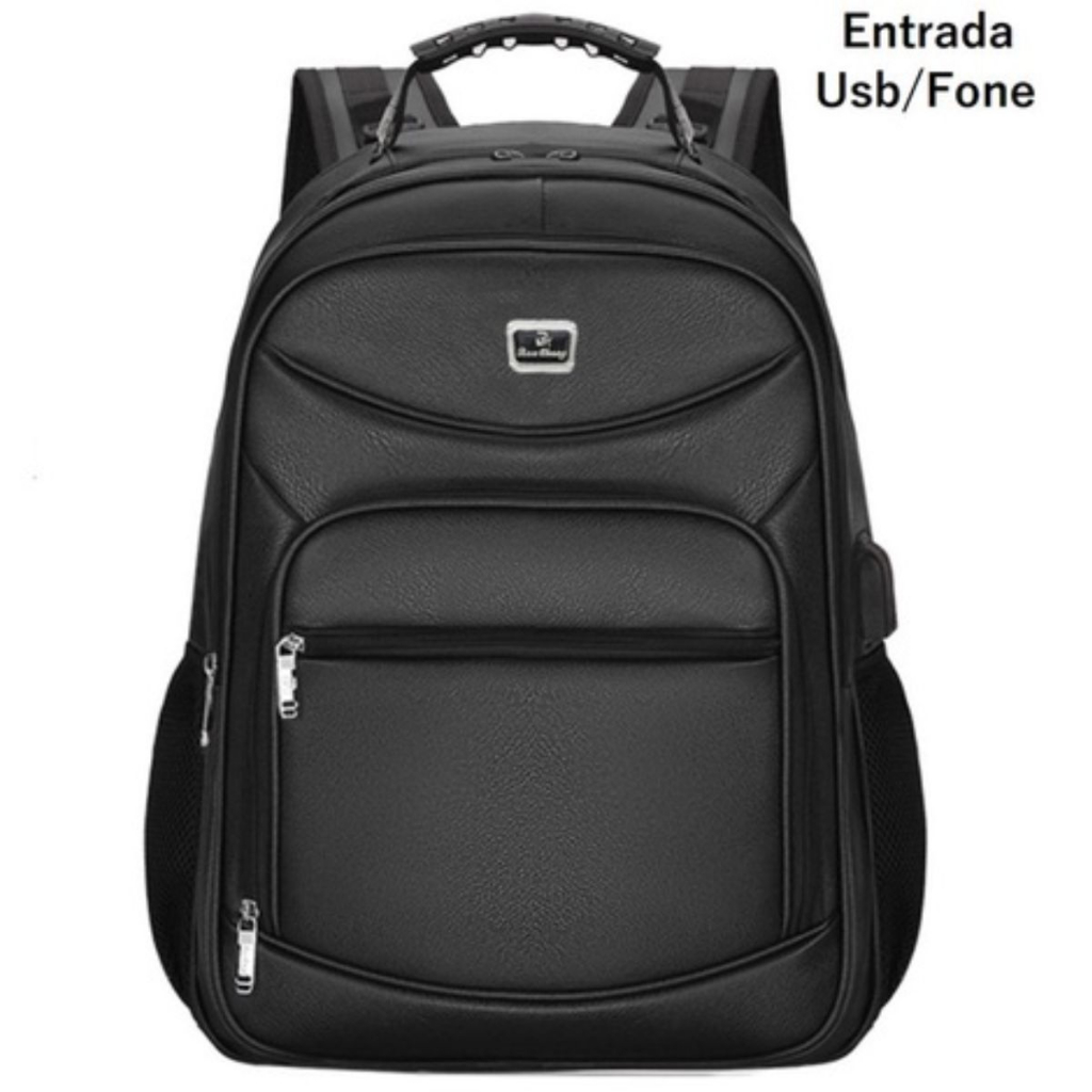 Mochila Couro PU Gigante Executiva Para Notebook Trabalho Faculdade Reforçada Antifurto Senha Cabo De Aço USB