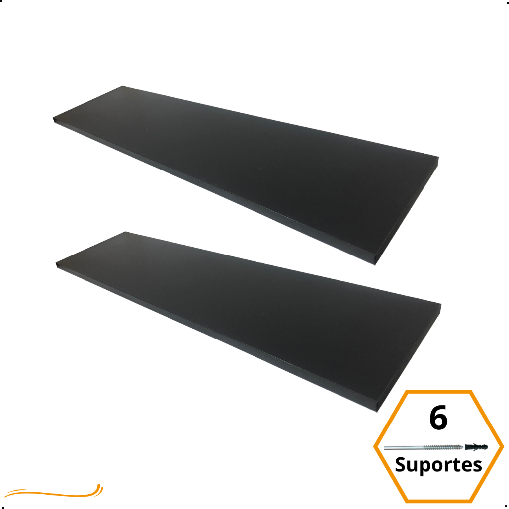 2 Prateleiras 80x20 Com Suporte Invisível Flutuante Mdf Preto Organização Para Cozinha Banheiro Quarto Dormitorio Sala Lavabo Area Gourmet Escritorio Casa Lavanderia Parede Decorativa Tabua 80cm Madeira Flutuante 80 Cm x 20 Cm Preta