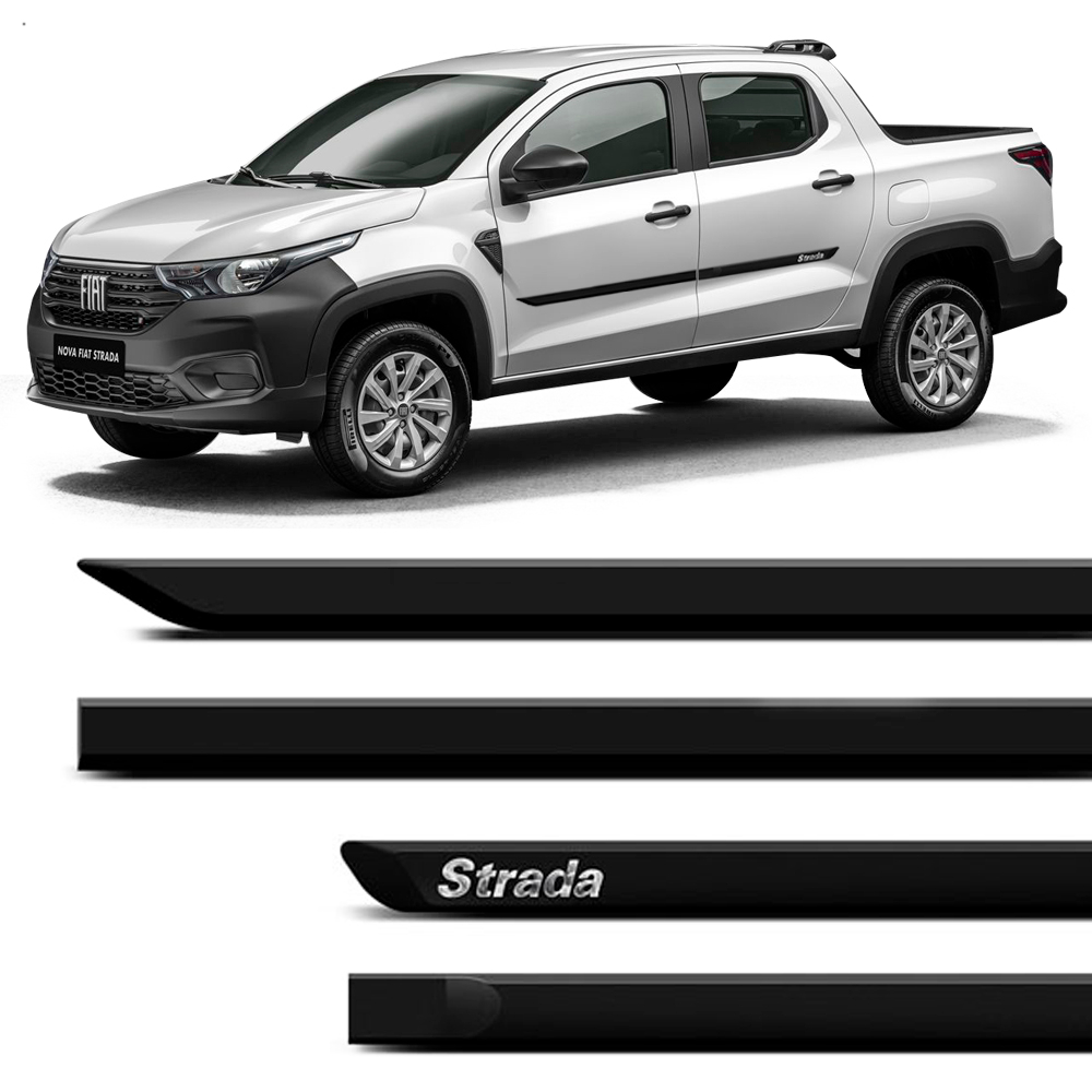 Jogo Friso Lateral Borrachão Fiat Strada Cabine Dupla 2020 2021 2022 ...