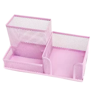 Porta Objetos 3 Divisórias Rosa Lapis Caneta Maquiagem Organizador Mesa Aramado Escritório
