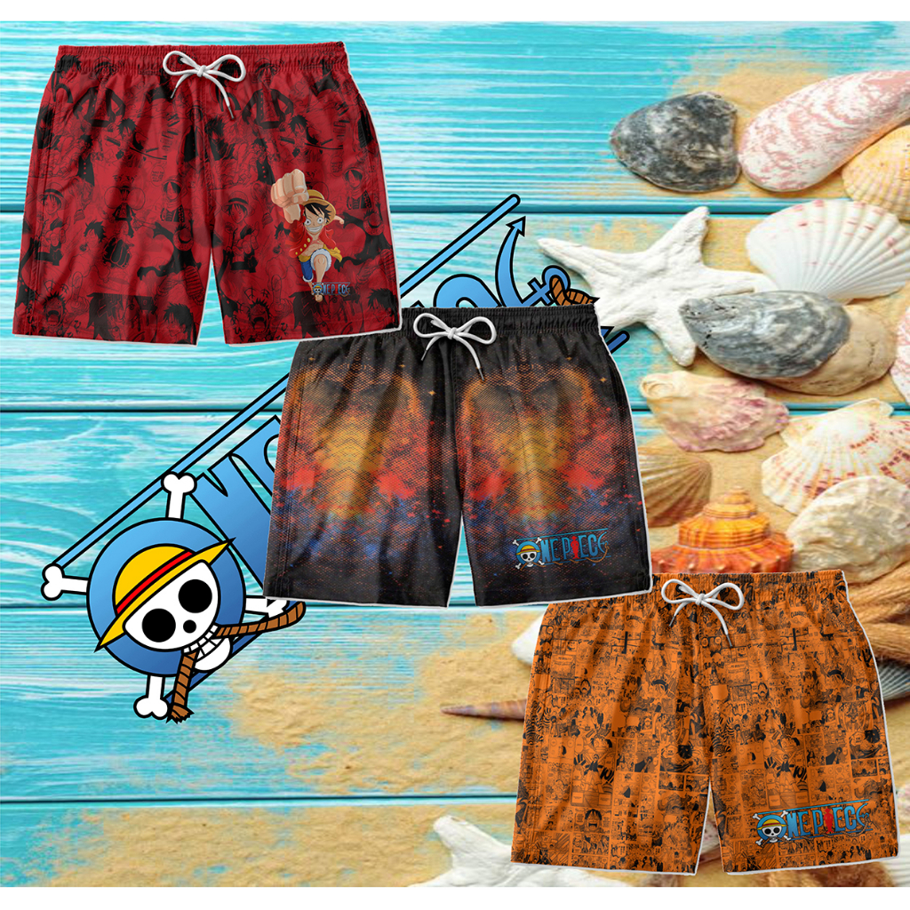 Kit Short Masculino Monkey D. Luffy One Piece Bermuda Estampada Tactel |  Shopee Brasil