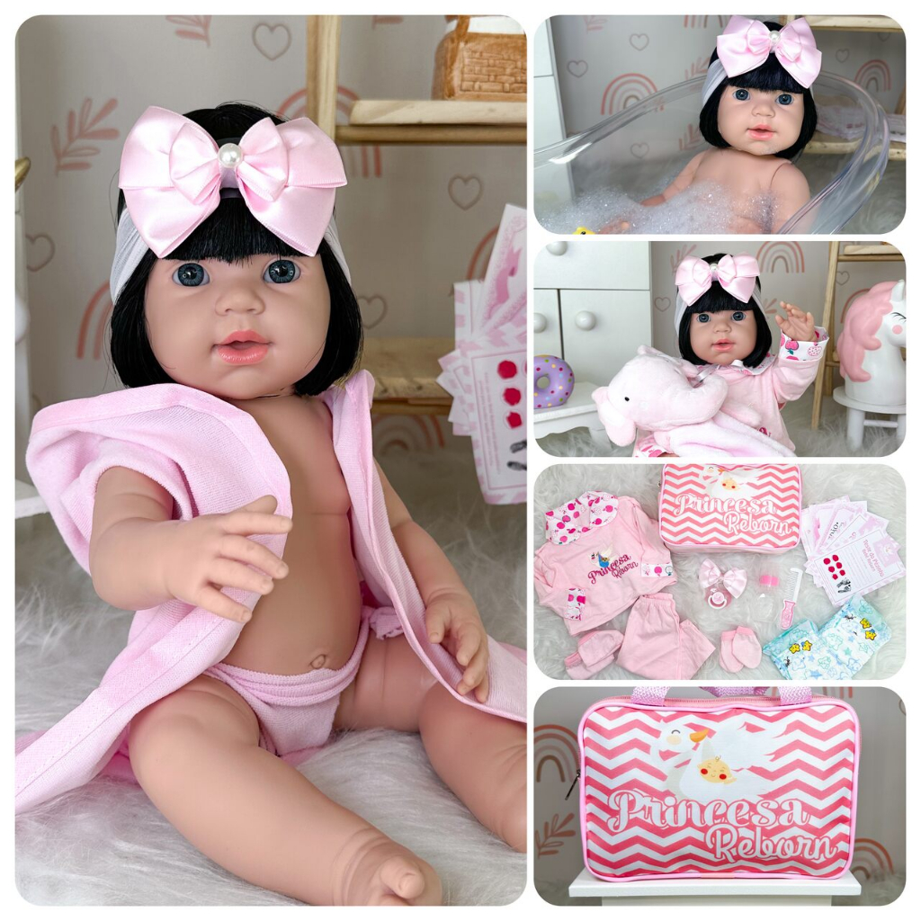 Tipo Boneca Bebê Reborn 100% Silicone Bolsa + 28 Itens