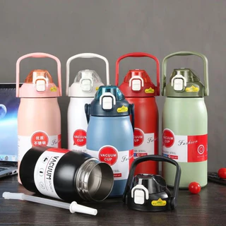 Garrafa Térmica Grande em Aço Inox com Canudo Alça e Trava Parede Dupla 1200ML ou 1,2L Esportes Academia