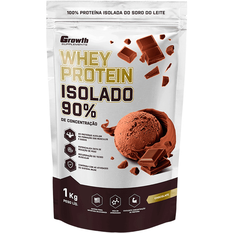 Whey Protein Isolado (90% Proteína Pura) – Pacote 1000g – Growth Supplements