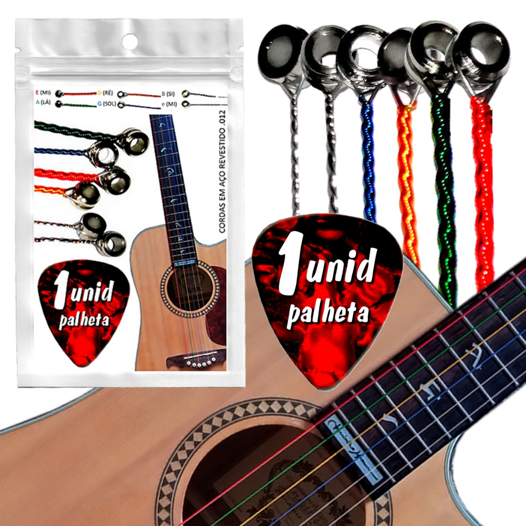 Cordas Violão Coloridas de Aço Encordoamento Colorido em Aço Para Violão