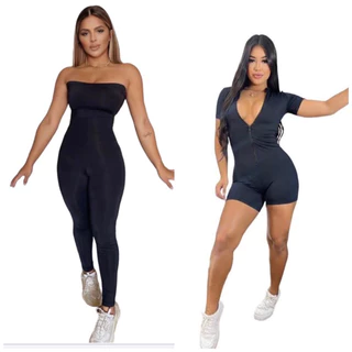 Kit 2 Macacão Longo Feminino Moda Gringa Fitness Casual Elegante