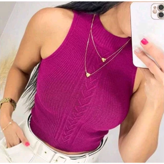 Cropped Feminino Tricot Modal Básico Liso Elegante Moda Verão