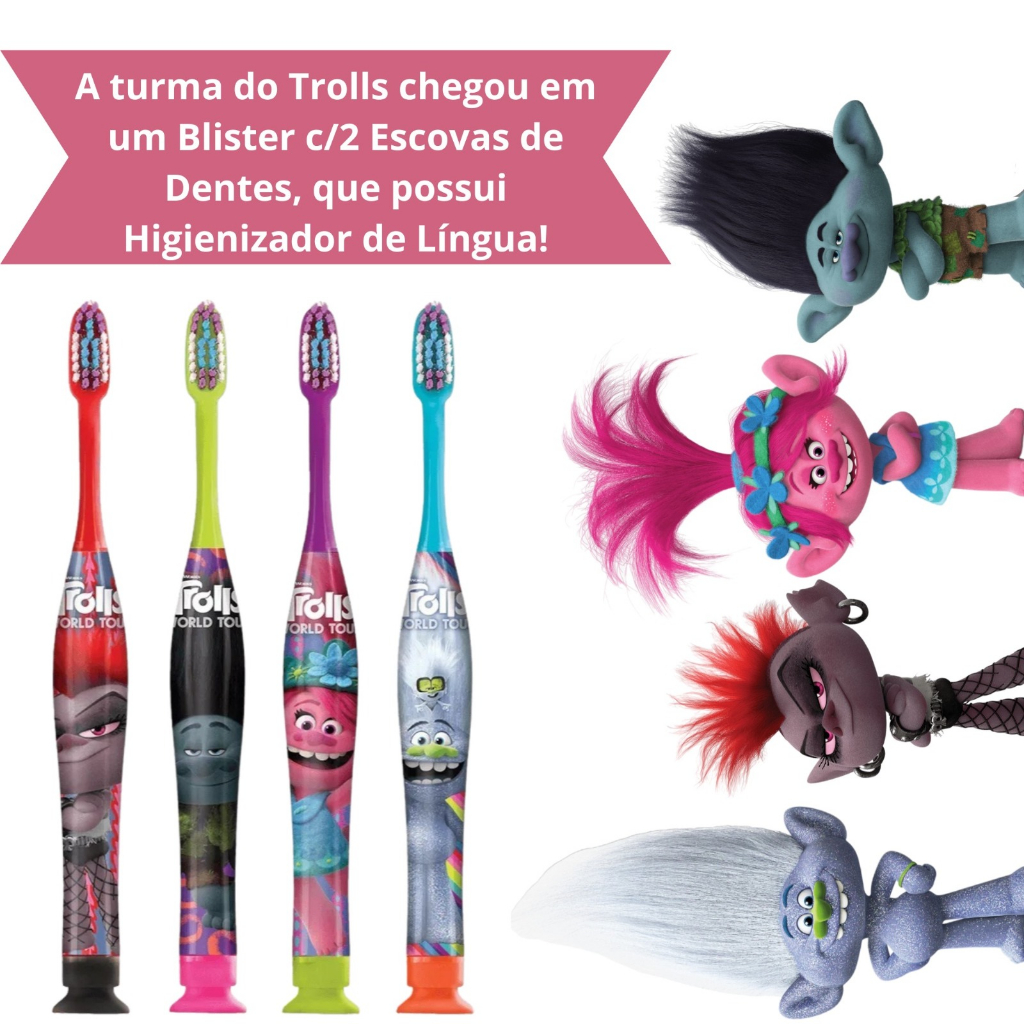 Escova Dental Infantil c/ Limpador de Língua Trolls - 2 unidades - GUM ...