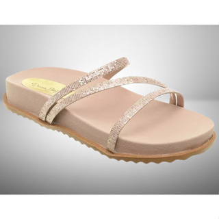 Sandália Papete Birken Feminina 3 Tiras Com Brilho Glitter Antiderrapante Frete Grátis Confortável Chinelo Rasteirinha Tendência