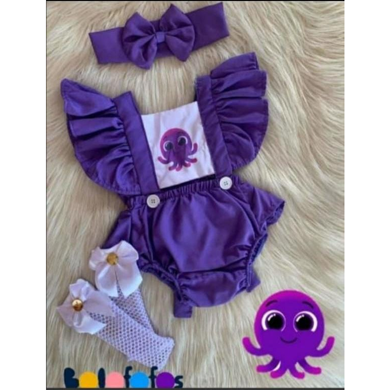 Romper bolofofos jardineira temática para mesversario