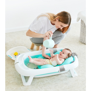 Banheira Bebê Dobrável Rígida Infantil Confortável Segura Azul e