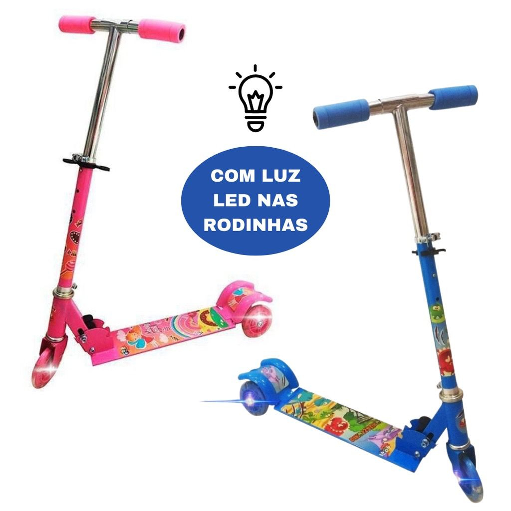 Patinete Infantil 3 Rodinhas com Luz Led e Freio Ajustável Até 50kg Menino Menina