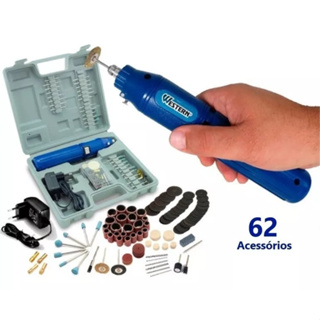 Kit Micro Mini Retifica Furadeira Politriz E Lixadeira Tipo Dremel Completa  40Pcs 250W Com Eixo Flexivel E Maleta 127V