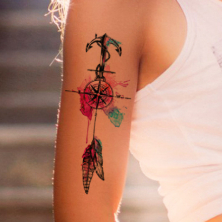 Tatuagem Fake Realista Feminina - Rosa dos Ventos Colorida Ancora | Shopee  Brasil, image size:440x440