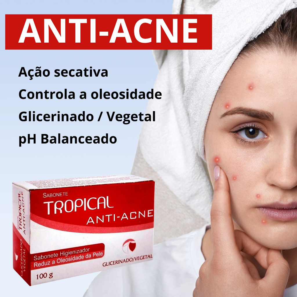 Sabonete Antiacne Glicerinado Para Espinhas e Pele Oleosa Em Barra 100g ...