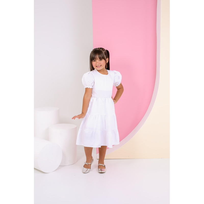 Vestido Infantil Daminha Liz Branco e Verde