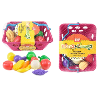 Brinquedo Kit Cozinha rosa/vermelho Infantil Cestinha / cesta Frutas e Legumes Supermercado Feira TOY /Dia das criança