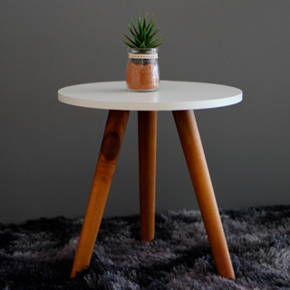 Mesa De Canto Redonda Pe Palito Lateral Sofa