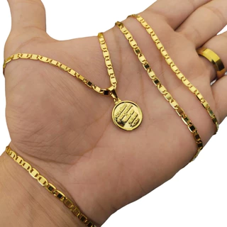 Corrente e Pulseira Piastrine 3mm Masculina com Pingente Salmo feito em Moeda Antiga
