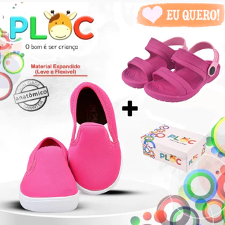 kit com 02 pares - Tênis Infantil Menina Iate Slip On + Papete Ploc PINK -